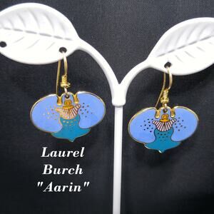Vintage Laurel Burch "Aarin" Blue Floral Earrings, Gold Plated